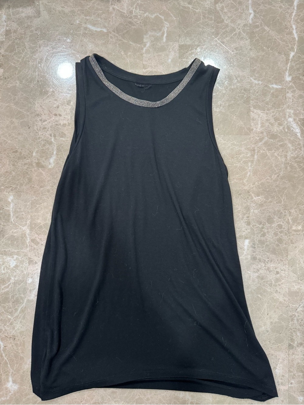 Black Sleeveless Jeweled Neckline Top Size S